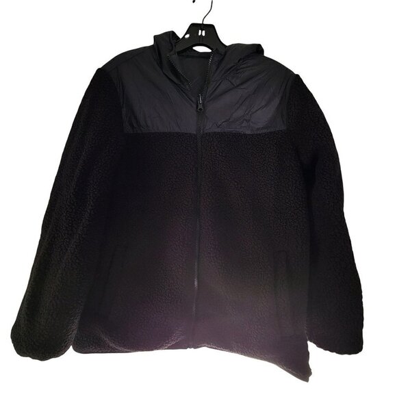 Old Navy Kids Black Reversible Windbreaker Waterpoof Sherpa Zip Up Hooded Jacket - Picture 12 of 12